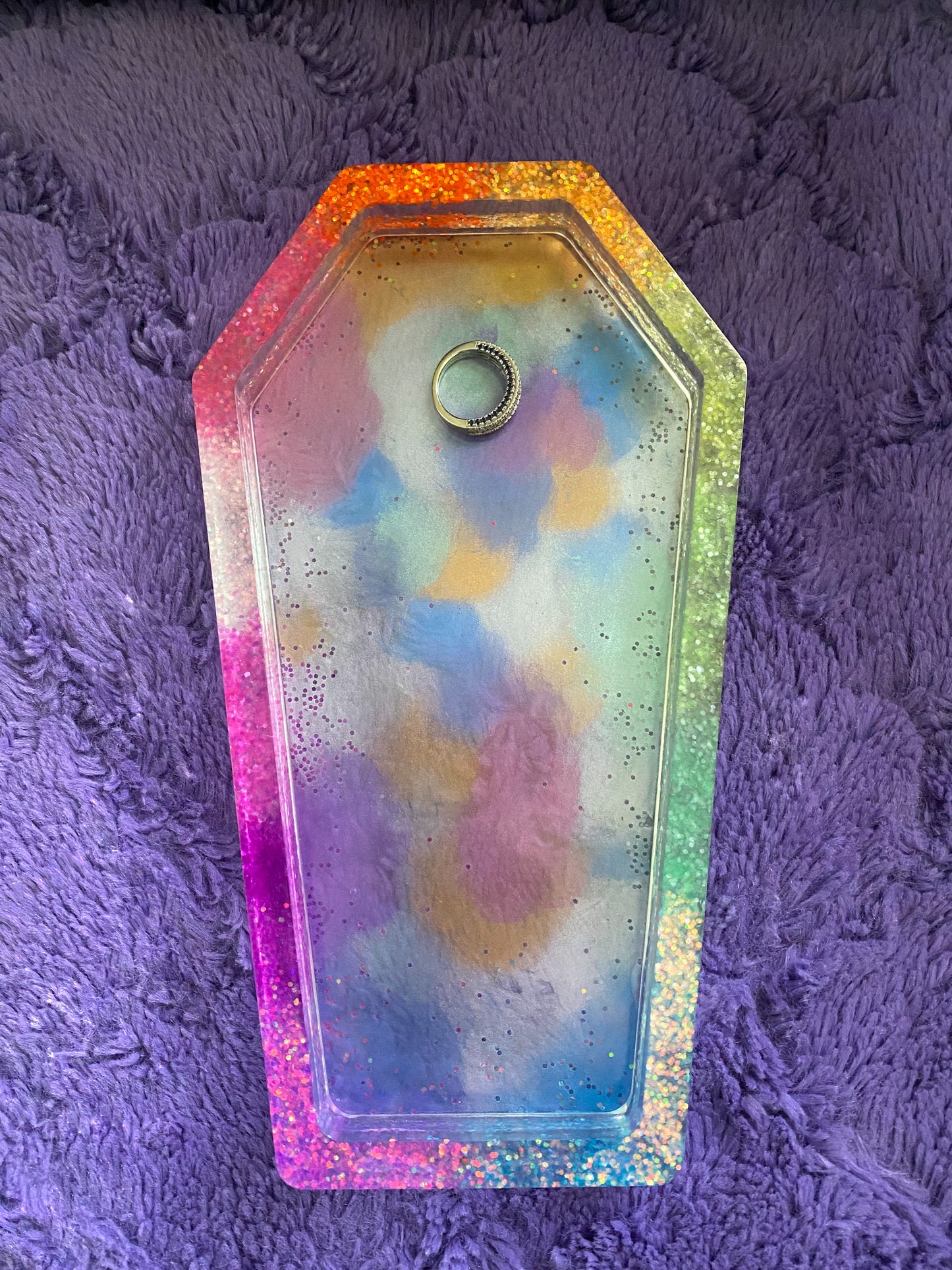 Fluorescent Blacklight Rainbow Sparkle Coffin Catch-All Dish Tray