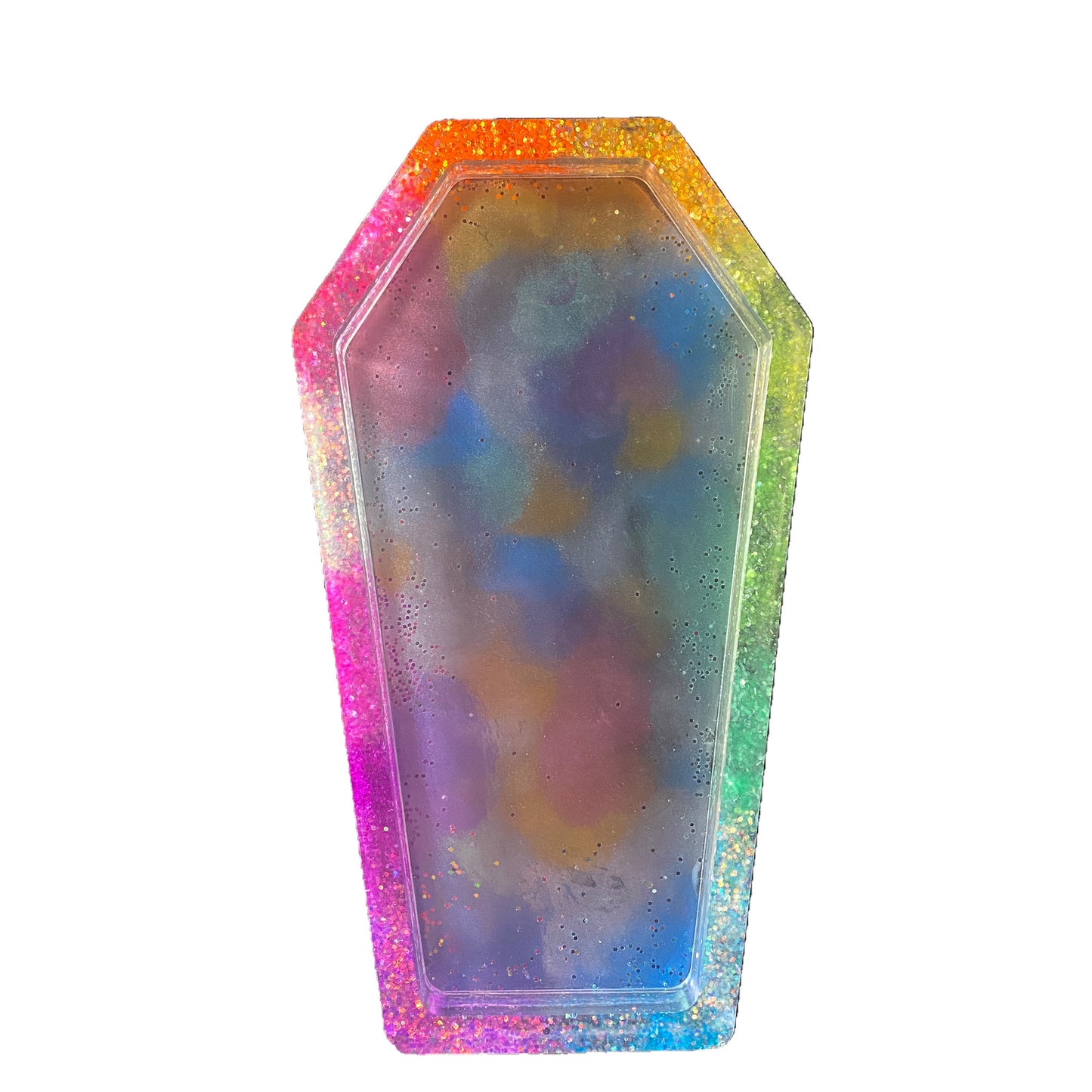 Fluorescent Blacklight Rainbow Sparkle Coffin Catch-All Dish Tray
